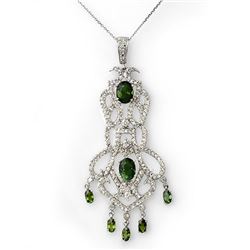 7.65 CTW Green Tourmaline & Diamond Necklace 18K White Gold - REF-289W3H - 11174