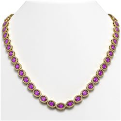 29.38 CTW Amethyst & Diamond Necklace Yellow Gold 10K Yellow Gold - REF-503F5N - 40441