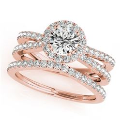 1.63 CTW Certified VS/SI Diamond 2Pc Wedding Set Solitaire Halo 14K Rose Gold - REF-234X5R - 31018