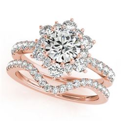 2.22 CTW Certified VS/SI Diamond 2Pc Wedding Set Solitaire Halo 14K Rose Gold - REF-425R3K - 30943