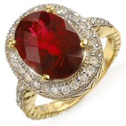 5.50 CTW Rubellite & Diamond Ring 14K Yellow Gold - REF-182Y7X - 10980