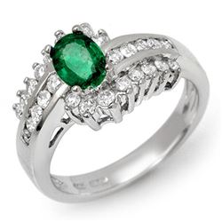 1.45 CTW Emerald & Diamond Ring 14K White Gold - REF-71M6F - 11888