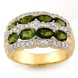 3.0 CTW Green Tourmaline & Diamond Ring 14K Yellow Gold - REF-105R5K - 11685