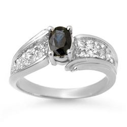 1.40 CTW Blue Sapphire & Diamond Ring 18K White Gold - REF-70Y9X - 13318