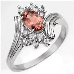 0.80 CTW Pink Tourmaline & Diamond Ring 18K White Gold - REF-47H3M - 10006