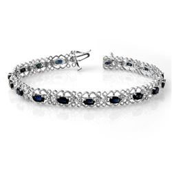 7.02 CTW Blue Sapphire & Diamond Bracelet 14K White Gold - REF-86R9K - 14528