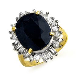 10.99 CTW Blue Sapphire & Diamond Ring 14K Yellow Gold - REF-125R5K - 13128