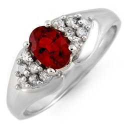 0.90 CTW Red Sapphire & Diamond Ring 18K White Gold - REF-50H5M - 10882