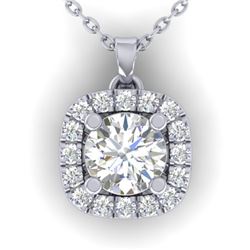 1.01 CTW Certified VS/SI Diamond Stud Halo Necklace 14K White Gold - REF-178A2V - 30423