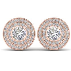 1.45 CTW I-SI Diamond Solitaire Art Deco Halo Stud Earrings 14K Rose Gold - REF-126H2M - 30367