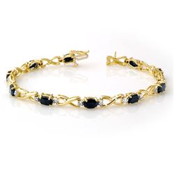 7.0 CTW Blue Sapphire & Diamond Bracelet 10K Yellow Gold - REF-52M7F - 13598