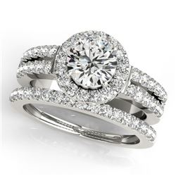 1.58 CTW Certified VS/SI Diamond 2Pc Wedding Set Solitaire Halo 14K White Gold - REF-244X4R - 31133