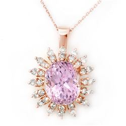 8.68 CTW Kunzite & Diamond Necklace 14K Rose Gold - REF-138H7M - 10343