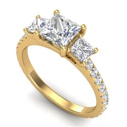 2.14 CTW Princess VS/SI Diamond Art Deco 3 Stone Ring 18K Yellow Gold - REF-454R5K - 37207