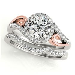 1.45 CTW Certified VS/SI Diamond 2Pc Set Solitaire Halo 14K White & Rose Gold - REF-378V4Y - 31209
