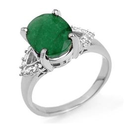 4.24 CTW Emerald & Diamond Ring 18K White Gold - REF-77W3H - 13034