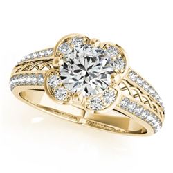 0.85 CTW Certified VS/SI Diamond Solitaire Halo Ring 18K Yellow Gold - REF-140R2K - 26909