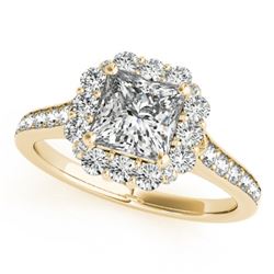 1.50 CTW Certified VS/SI Princess Diamond Solitaire Halo Ring 18K Yellow Gold - REF-441K5W - 27158