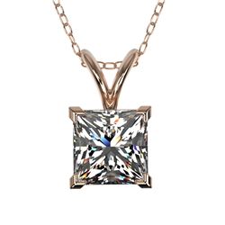 1 CTW Certified VS/SI Quality Princess Diamond Solitaire Necklace 10K Rose Gold - REF-265H3M - 33196