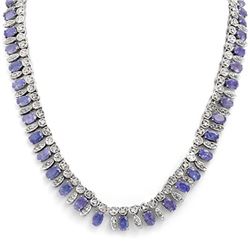 34 CTW Tanzanite & Diamond Necklace 14K White Gold - REF-763H6M - 14294
