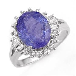 4.06 CTW Tanzanite & Diamond Ring 14K White Gold - REF-101K6W - 14174