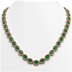 52.15 CTW Emerald & Diamond Necklace Rose Gold 10K Rose Gold - REF-655M3F - 40554