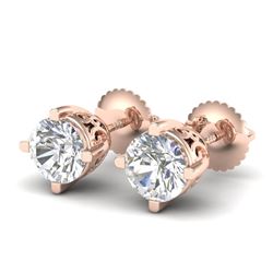 1.50 CTW VS/SI Diamond Solitaire Art Deco Stud Earrings 18K Rose Gold - REF-318Y2X - 37230