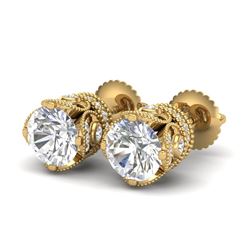 3 CTW VS/SI Diamond Solitaire Art Deco Stud Earrings 18K Yellow Gold - REF-622N2A - 36862