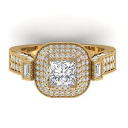 2.85 CTW Princess VS/SI Diamond Art Deco Micro Halo Ring 14K Yellow Gold - REF-555W5H - 30446