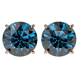 4 CTW Certified Intense Blue SI Diamond Solitaire Stud Earrings 10K Rose Gold - REF-679H9M - 33138