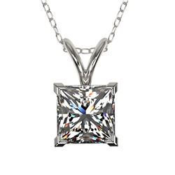 1 CTW Certified VS/SI Quality Princess Diamond Solitaire Necklace 10K White Gold - REF-265X3R - 3319