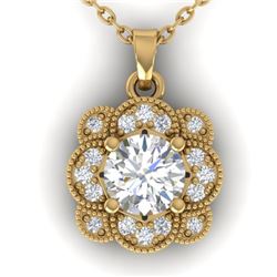0.75 CTW I-SI Diamond Solitaire Art Deco Necklace 14K Yellow Gold - REF-104Y7X - 30518