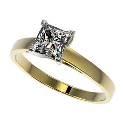 1 CTW Certified VS/SI Quality Princess Diamond Engagement Ring 10K Yellow Gold - REF-297F2N - 32996