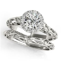 0.62 CTW Certified VS/SI Diamond Solitaire 2Pc Wedding Set Antique 14K White Gold - REF-110A9V - 314
