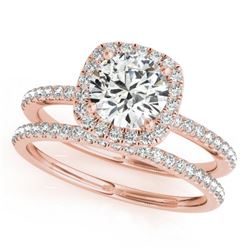 1.70 CTW Certified VS/SI Diamond 2Pc Wedding Set Solitaire Halo 14K Rose Gold - REF-488R2K - 30664