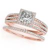 Image 1 : 1.05 CTW Certified VS/SI Princess Diamond 2Pc Set Solitaire Halo 14K Rose Gold - REF-161X3R - 31383