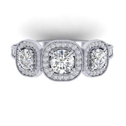 2.25 CTW Certified VS/SI Diamond 3 Stone Micro Halo Ring 14K White Gold - REF-236M2F - 30438