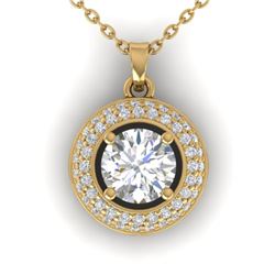 1.10 CTW Certified VS/SI Diamond Micro Halo Stud Necklace 14K Yellow Gold - REF-180M2F - 30494