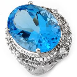 18.15 CTW Blue Topaz & Diamond Ring 10K White Gold - REF-54F4N - 10784
