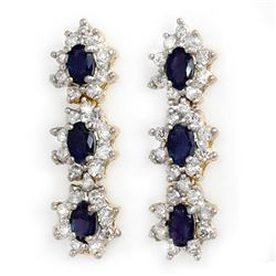 5.88 CTW Blue Sapphire & Diamond Earrings 14K Yellow Gold - REF-105A5V - 12942