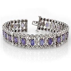 17.50 CTW Tanzanite & Diamond Bracelet 14K White Gold - REF-460A9V - 11197