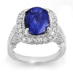 5.40 CTW Tanzanite & Diamond Ring 14K White Gold - REF-224H7M - 10722