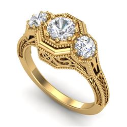 1.05 CTW VS/SI Diamond Solitaire Art Deco 3 Stone Ring 18K Yellow Gold - REF-200A2V - 37102