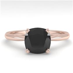 3.0 CTW Cushion Black Diamond Engagement Designer Ring Size 7 14K Rose Gold - REF-87H5M - 38484