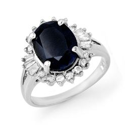 5.47 CTW Blue Sapphire & Diamond Ring 18K White Gold - REF-90W9H - 13297