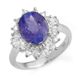 3.75 CTW Tanzanite & Diamond Ring 18K White Gold - REF-127H3M - 13869