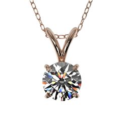 0.51 CTW Certified H-SI/I Quality Diamond Solitaire Necklace 10K Rose Gold - REF-51N2A - 36718