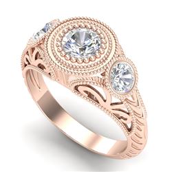 1.06 CTW VS/SI Diamond Solitaire Art Deco 3 Stone Ring 18K Rose Gold - REF-180M2F - 36894