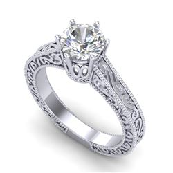 1 CTW VS/SI Diamond Solitaire Art Deco Ring 18K White Gold - REF-330H2M - 36926