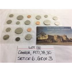 COINS, CANADA, 1977, 1978, 1980 SETS